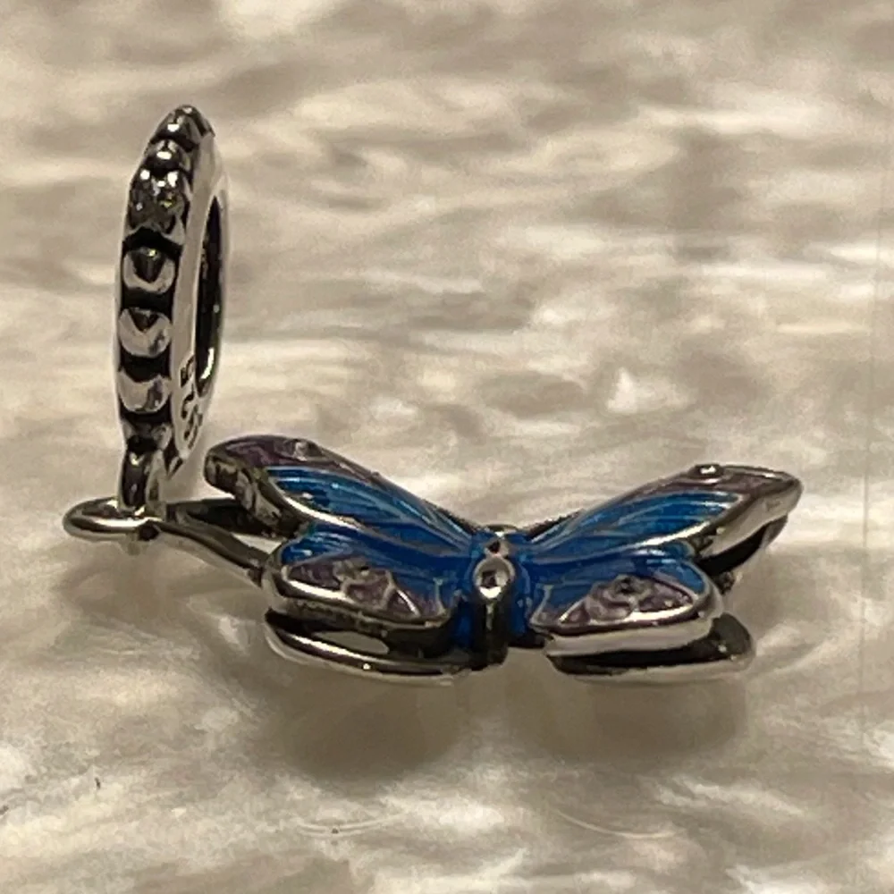 Bracelet Charm Butterfly Blue & Lavender with Rhinestones Sterling Silver
